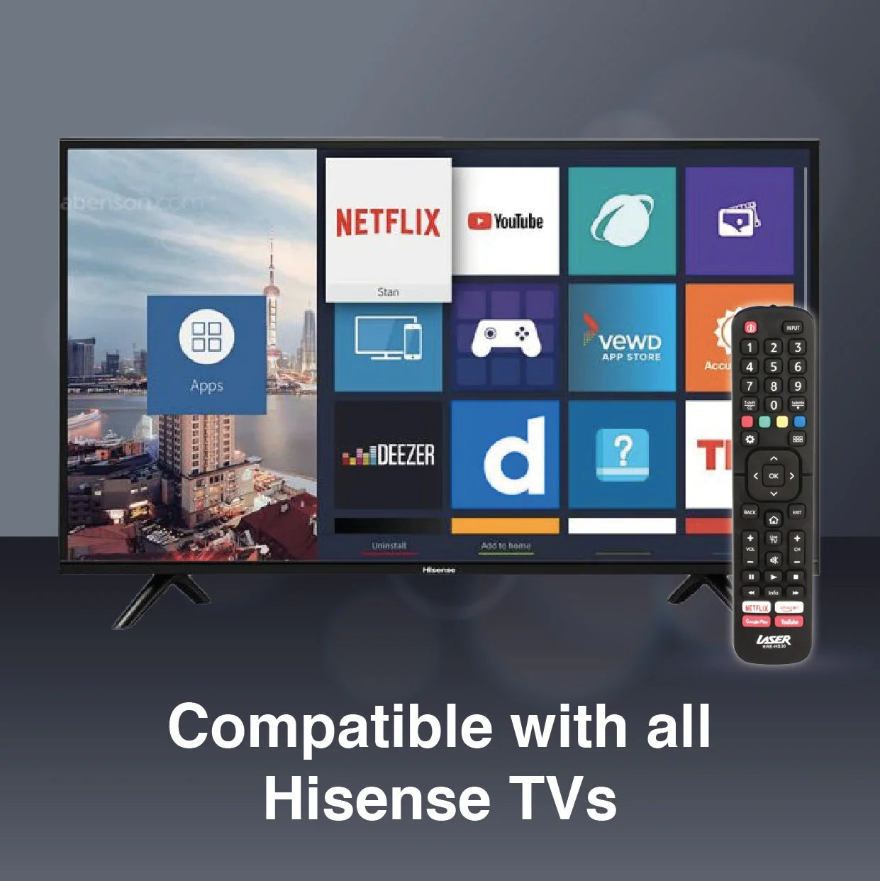 Laser Hisense Replacement TV Remote (No Setup)