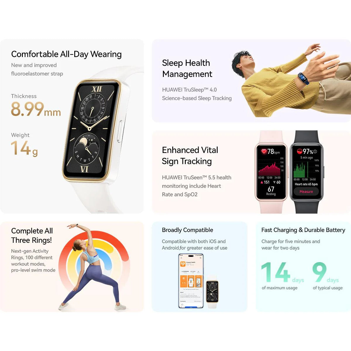 Huawei Band 9 Fitness Tracker Watch (Black Fluoroelastomer Strap)
