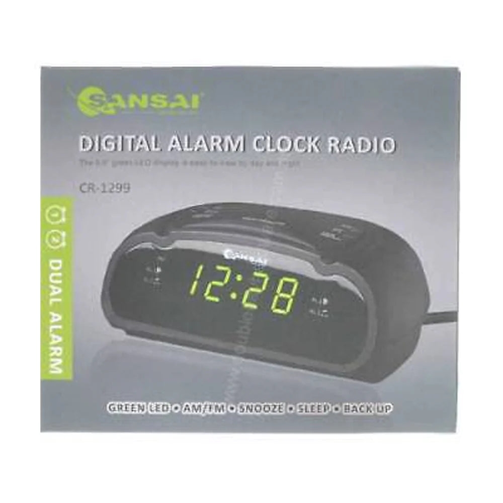 Sansai LED AM/FM Dual Alarm Clock Radio with Battery Backup + Snooze (Black)