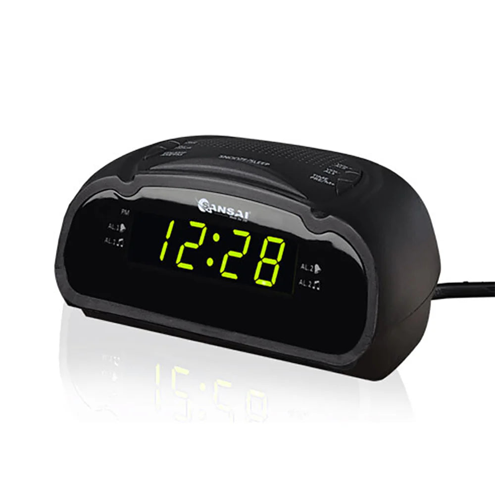 Sansai LED AM/FM Dual Alarm Clock Radio with Battery Backup + Snooze (Black)