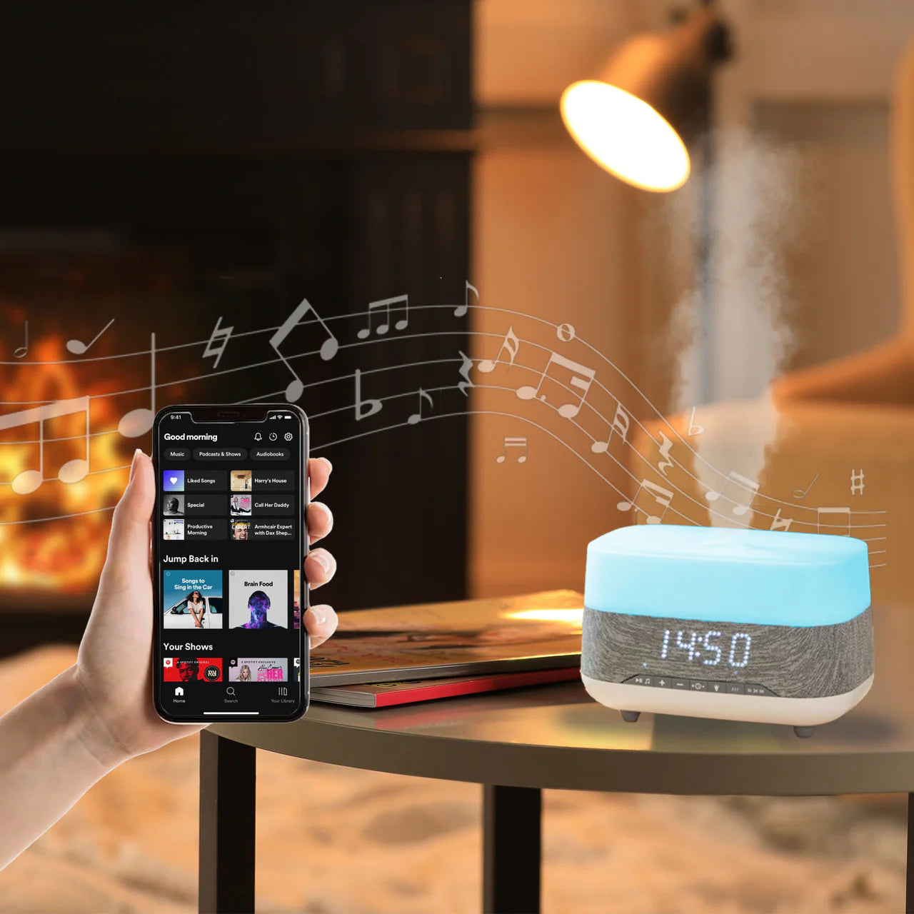 Laser Aroma Diffuser Clock Radio with Bluetooth Speaker (White)