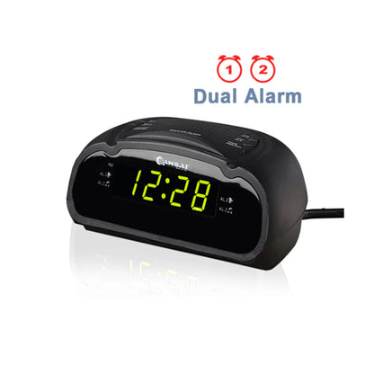 Sansai LED AM/FM Dual Alarm Clock Radio with Battery Backup + Snooze (Black)