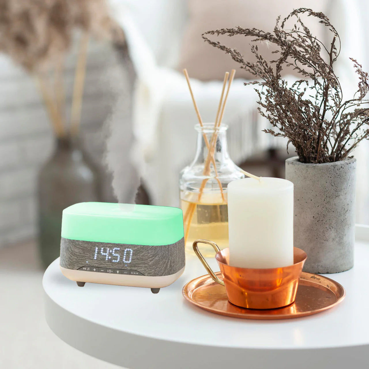 Laser Aroma Diffuser Clock Radio with Bluetooth Speaker (White)