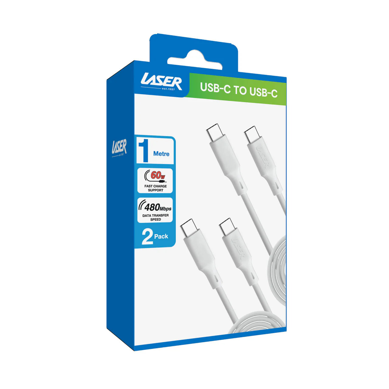 Laser (2-Pack) USB-C to USB-C Charging Cable 1m (White)