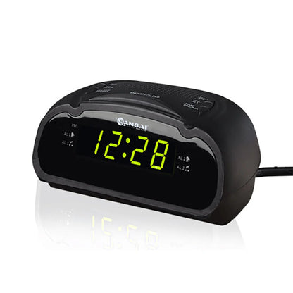 Sansai LED AM/FM Dual Alarm Clock Radio with Battery Backup + Snooze (Black)